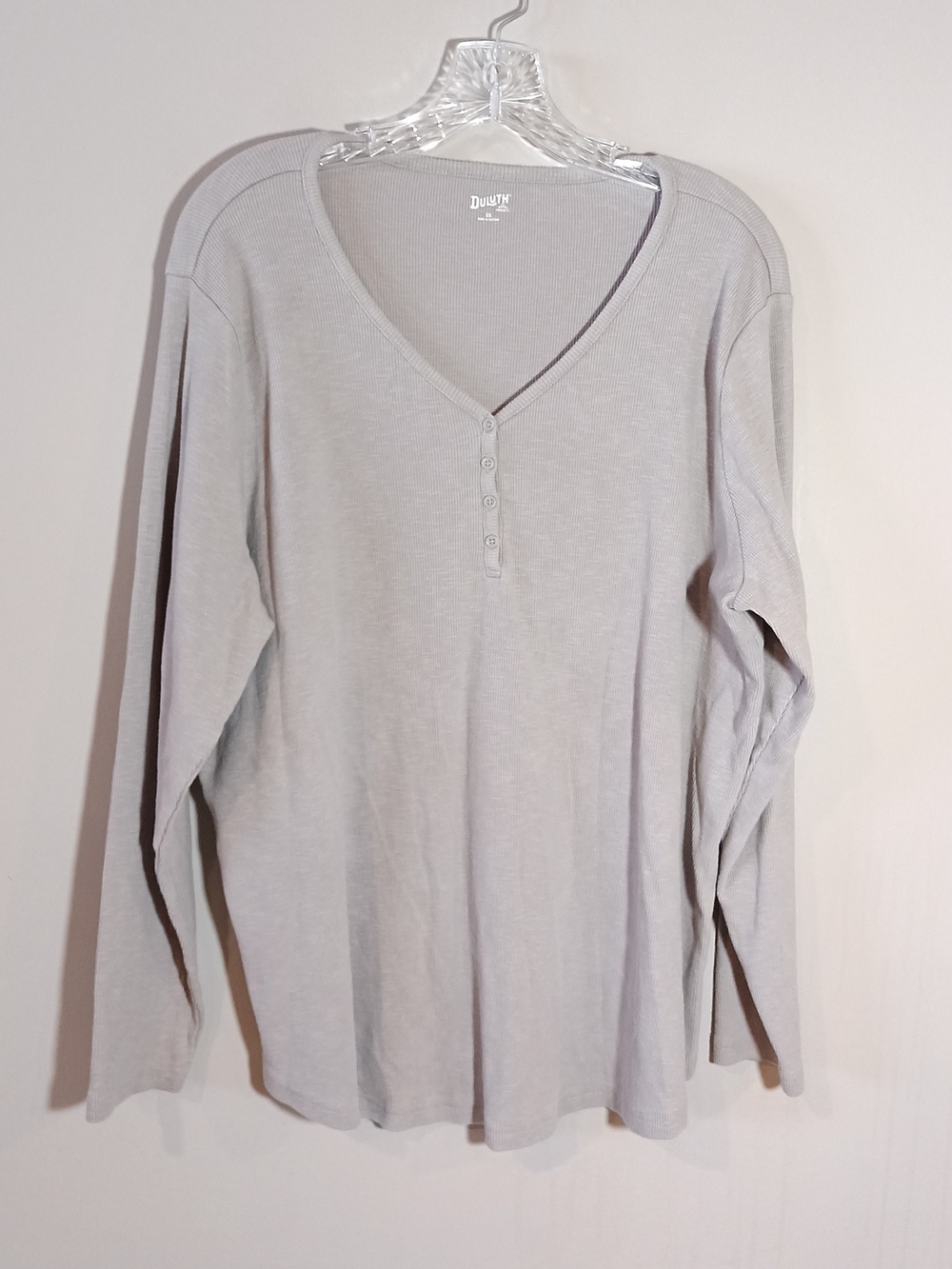 Duluth Trading Co Womens Ribbed Henley Plus Size 2X Stretch Taupe Grey